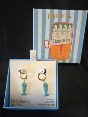 Piper•k Gold Hoop Earrings with Turquoise Fish Charms